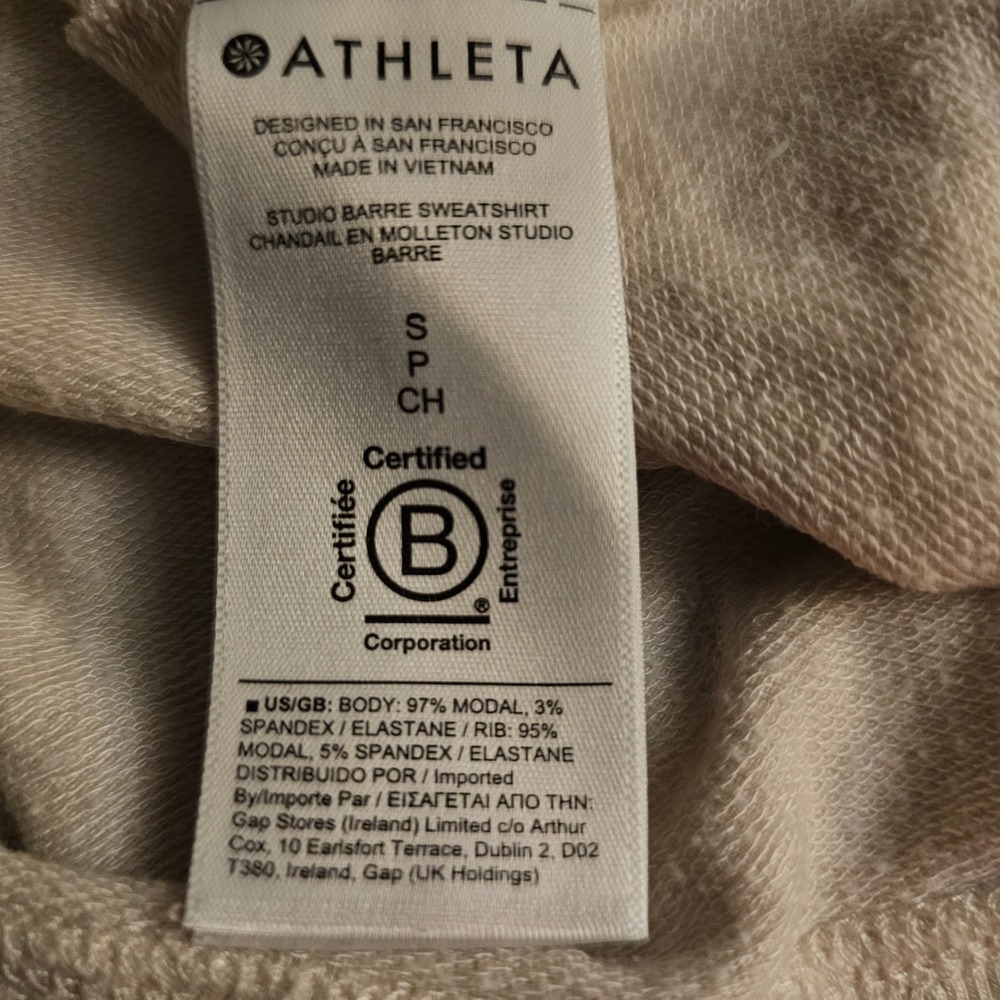 Athleta Studio Barre Sweatshirt Off Shoulder Thumbholes Beige Women's Size Small - Picture 4 of 6